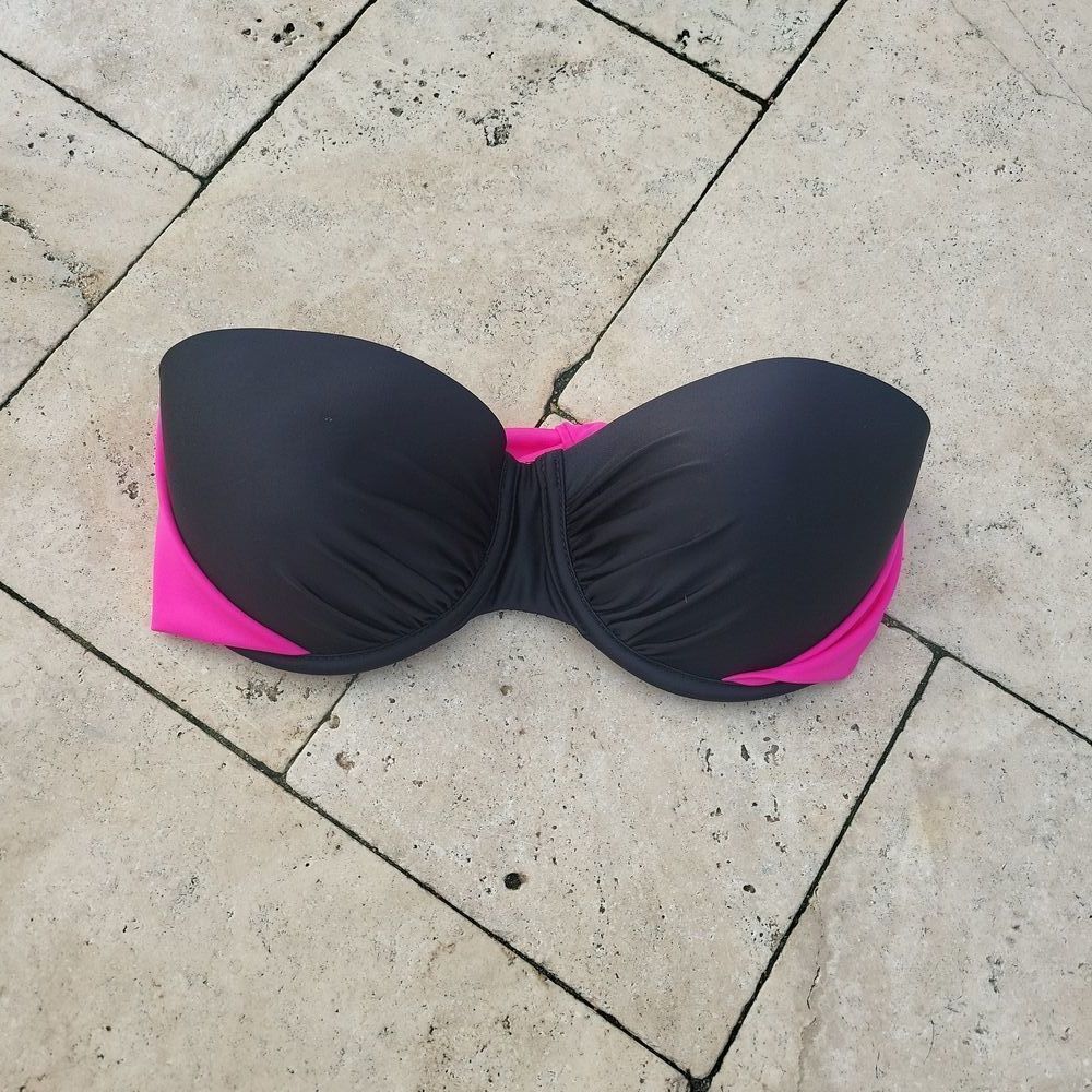 🌸Women's Strapless bikini top, D, hot pink, black